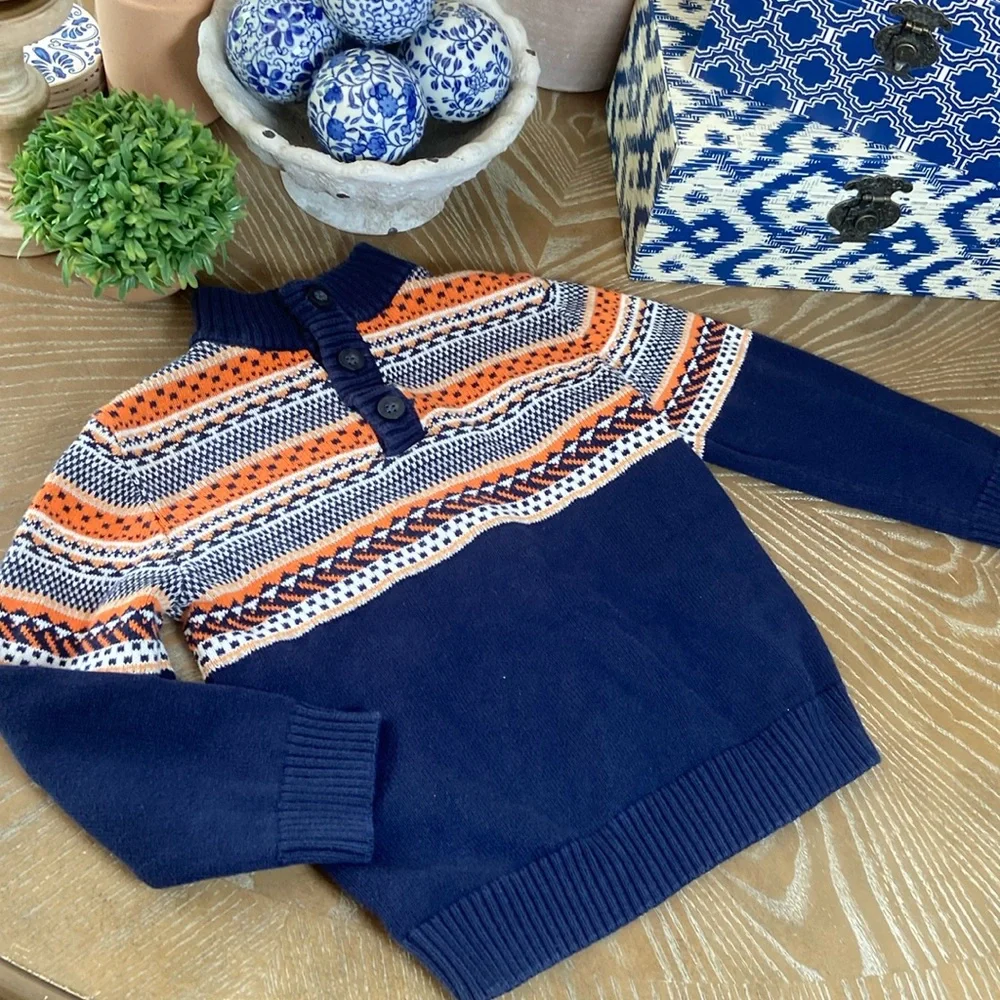 Little Boys Gymboree Fair Isle Fall Harvest Thanksgiving Shawl Neck Sweater